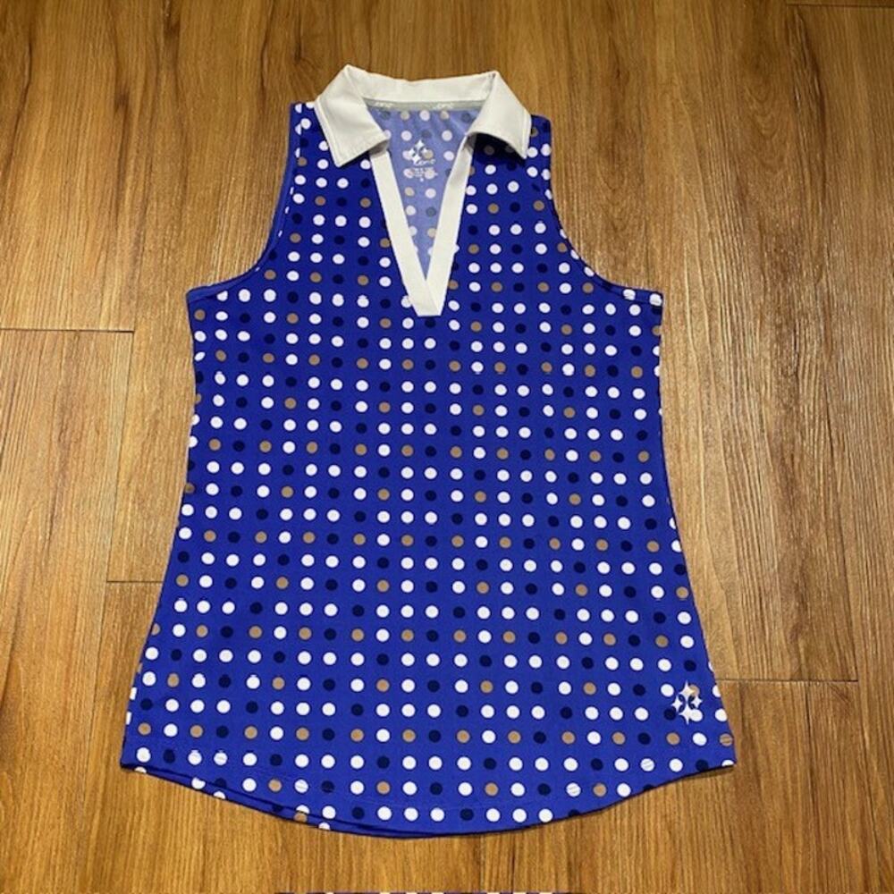 Jofit‎ Top Sleeveless Polka Dot Collared V-Neck Polo Shirt Golf Women's Small